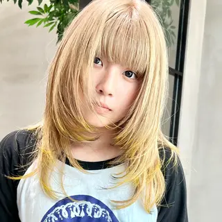 ロング カラー 新宿レイヤーカット 顔周り/骨格診断のヘアスタイル