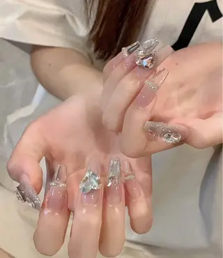 ネイル リボン、ガーリー パーツ放題専門店のネイルデザイン