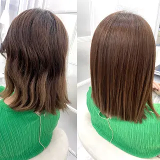 ミディアム クセ、艶にお悩みの方 ブリーチ毛にも縮毛可のヘアスタイル