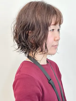 ショート パーマ とうい/くせ毛/ ショート/丸みボブのヘアスタイル