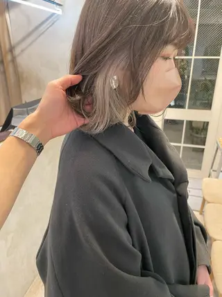 ミディアム カラー 小顔レイヤー×コンパ クトボブ/林隆平のヘアスタイル