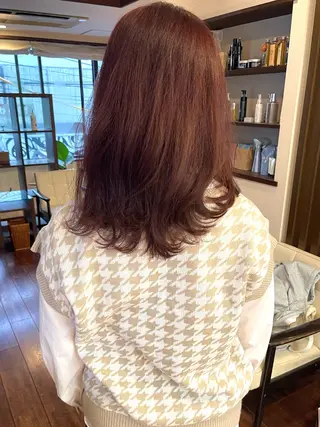 セミロング カラー 髪質改善ｶﾗｰ ｹｱﾌﾞﾘｰﾁ/ﾀﾑのヘアスタイル