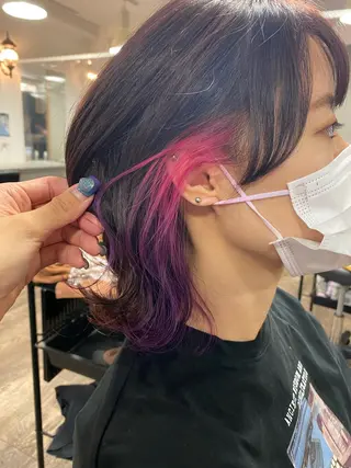 ミディアム カラー 梅田ハイトーン チダ ヒナノのヘアスタイル