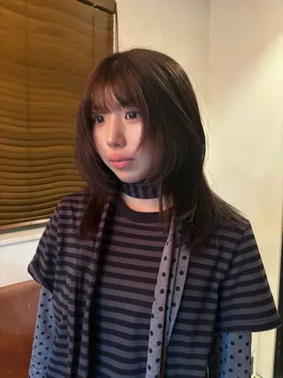 ミディアム カラー パーマ レイヤー/透明感/ ブリーチなし/わかなのヘアスタイル