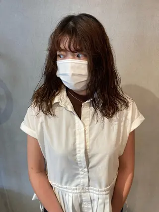 ミディアム パーマ ボブ/透明感カラー /坂口恵梨子のヘアスタイル