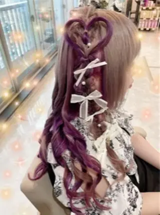 ヘアアレンジ ロング カラー 最高級シールエクステ 💜Fave/あかねのヘアスタイル