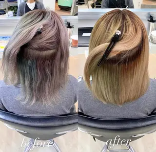 ミディアム パーマ 透明感・ハイトーン・ 艶カラー/若林のヘアスタイル