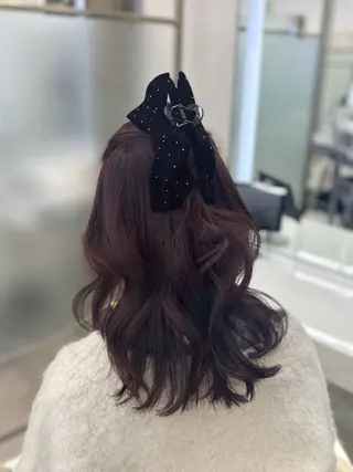 ミディアム カラー さつき/ガーリー モテヘア/上品カラーのヘアスタイル