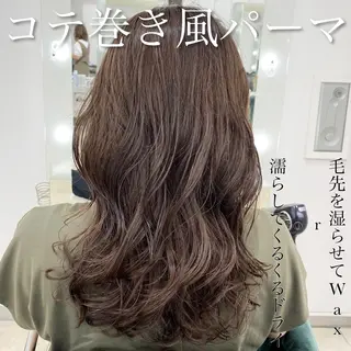 セミロング コテ巻き風パーマ💛 池袋のヘアスタイル