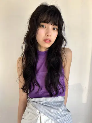 ロング パーマ rena ✶伏見/顔周りカットのヘアスタイル