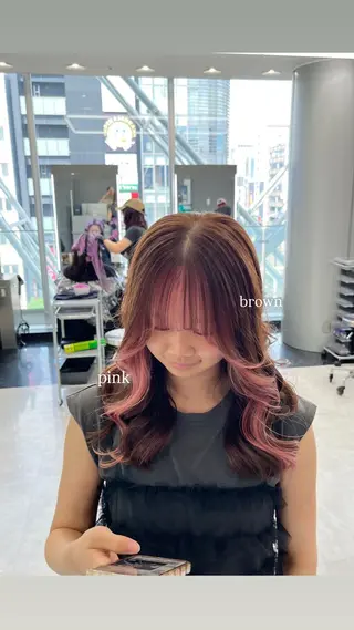 ミディアム カラー ヘアアレンジ ハイトーン/透明感 髪質改善/rinaのヘアスタイル