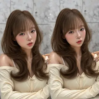 セミロング カラー 新宿/韓国風レイヤー 髪質改善/渋谷直樹のヘアスタイル