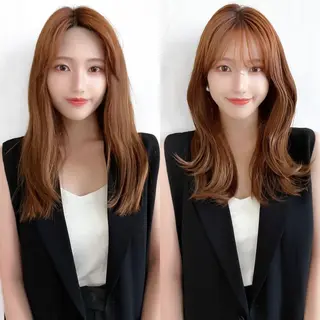 セミロング カラー 顔周り/くびれヘア 韓国ヘア💕風間るなのヘアスタイル