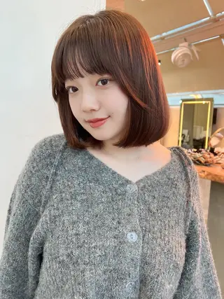 ショート カラー ボブ/巻ける縮毛矯正 /韓国レイヤーはなのヘアスタイル