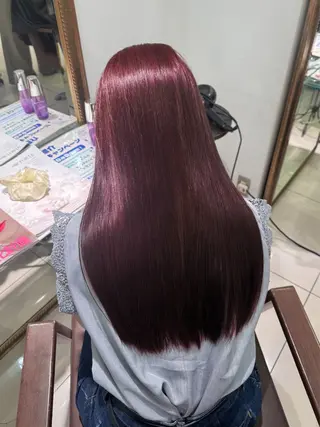ロング チェリーレッド韓国 つや髪🍒Honoのヘアスタイル
