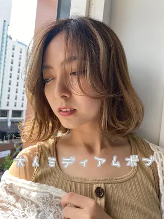 ミディアム カラー ヘアアレンジ メンズ キッズ ネイル マツエク・マツパ ボブ、縮毛矯正👑 心斎橋/高城涼也のヘアスタイル
