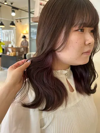 セミロング カラー 関口 桃花🌷 暖色カラーのヘアスタイル