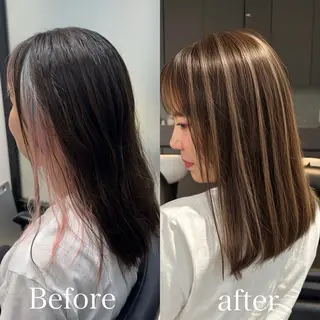 ミディアム ハイライト／髪質改善 裕樹のヘアスタイル