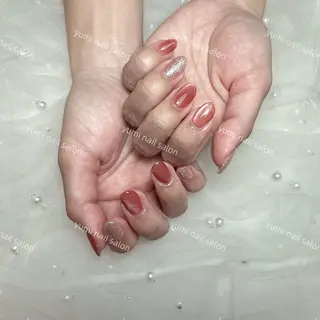 ネイル Shineジェル& チップ長さだしのネイルデザイン