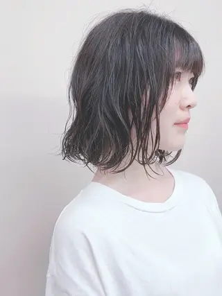 ミディアム パーマ パーマボブ/丸みボブ /くせ毛/とういのヘアスタイル
