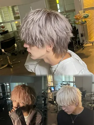 カラー ヘアアレンジ メンズ メンズウルフ🐺♡ ブリーチ♡ヘアメ🎀のヘアスタイル