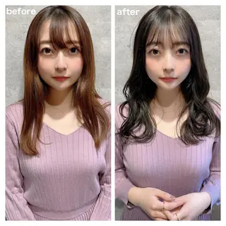ミディアム カラー ヘアアレンジ 顔周りカット/髪質改 善/新宿/畑中稔里のヘアスタイル
