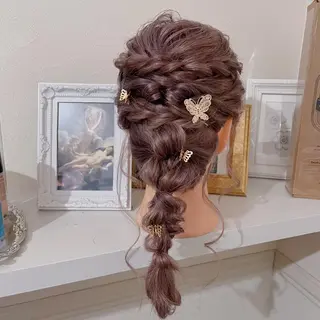 セミロング カラー ヘアアレンジ なつき/艶ピンク/ girly hairのヘアスタイル