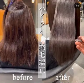 ロング パーマ 髪質改善カラー&TR 縮毛矯正/弱酸性矯正のヘアスタイル
