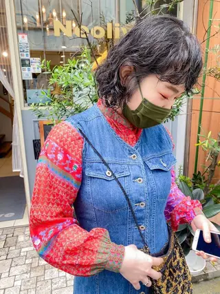 ショート パーマ ボブ ブリーチ/miinaのヘアスタイル