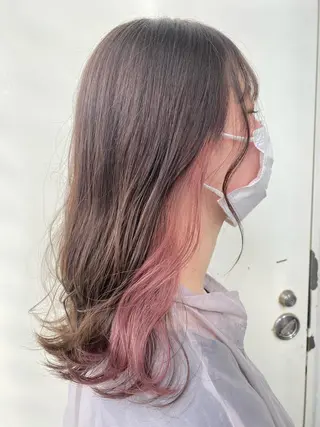 セミロング カラー 韓国ヘア顔周りカット 艶髪ベージュtamaのヘアスタイル