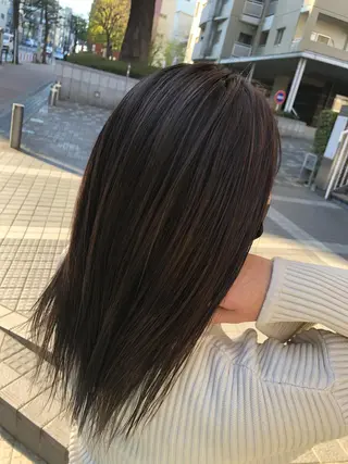 ミディアム カラー ハイダメージ毛 縮毛矯正のヘアスタイル