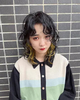 ミディアム パーマ ハッシュカット カシマハヤトのヘアスタイル