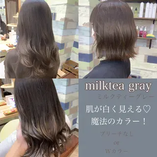 セミロング カラー ブリーチなし Wカラー🩷星野翔太のヘアスタイル