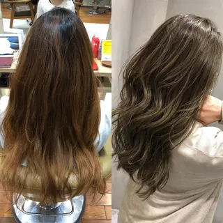 ロング カラー ハイダメージ毛 縮毛矯正のヘアスタイル