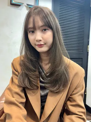 セミロング カラー パーマ レイヤー/透明感/ ブリーチなし/わかなのヘアスタイル