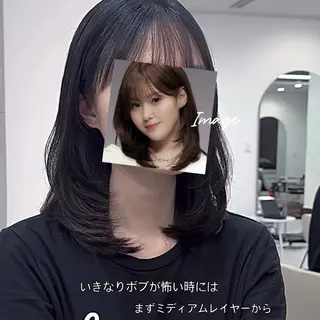ミディアム カラー パーマ ヘアアレンジ ヘアメイク小野リエ 韓国ハーフ🦊のヘアスタイル
