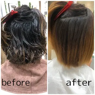 ミディアム パーマ ✨髪質改善矯正× ブリーチ✨YU-KIのヘアスタイル