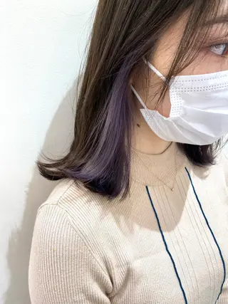 セミロング カラー 細めハイライト🩶 ボブ/レイヤーカットのヘアスタイル