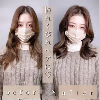 セミロング カラー ヘアアレンジ ブリーチなし透明感カ ラー×韓国ヘア♡ヒデのヘアスタイル