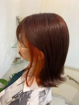 ミディアム カラー ブリーチしない暖色 カラー🥀杉 優菜のヘアスタイル