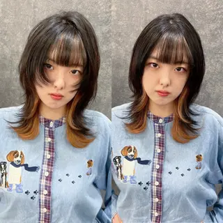 セミロング ブリーチ/ウルフ ハッシュカット/石山のヘアスタイル