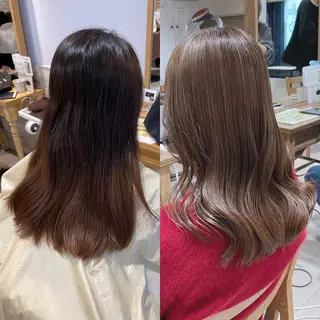 セミロング カラー 馬場智哉 白髪ぼかしハイライトのヘアスタイル