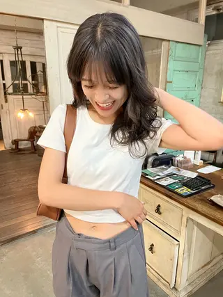 セミロング カラー パーマ ヘアアレンジ キッズ デザインパーマ ハイライトIkumiのヘアスタイル