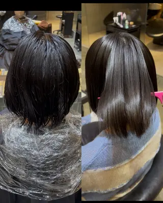 ミディアム 笑　璃  🎀／ ワンカラー／縮毛矯正のヘアスタイル