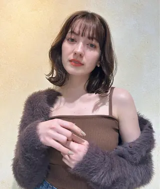 セミロング カラー 顔周りレイヤー 🎀マリノのヘアスタイル