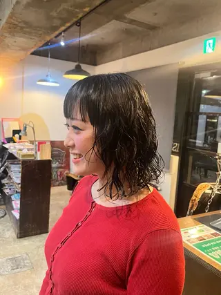 ミディアム パーマ 松原 樹里のヘアスタイル