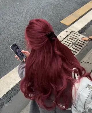 ロング カラー ヘアアレンジ 中韓🇰🇷暖色/ ワインレッド/らいるのヘアスタイル