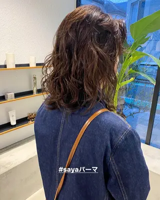 セミロング カラー パーマ ヘアアレンジ メンズ キッズ パーマスタイル🔅 sayacaのヘアスタイル