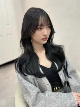 ロング 韓国ヘア レイヤーカットのヘアスタイル