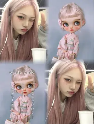 カラー 博多ブリーチ× 透明感/縮毛矯正のヘアスタイル